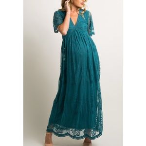 Pinkblush teal Turquoise lace maxi dress Nwot